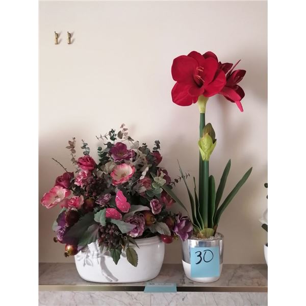 Two Well Made Artificial Plant With Porcelain Vase 24" Tallest