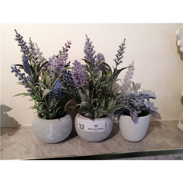 Three Small Potted Artificial Plants With the Tallest Being 10"