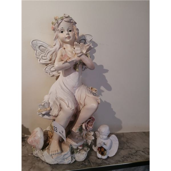 Plaster Fairy Figurine 13.5" Tall Small Ceramic Cherub Figurine