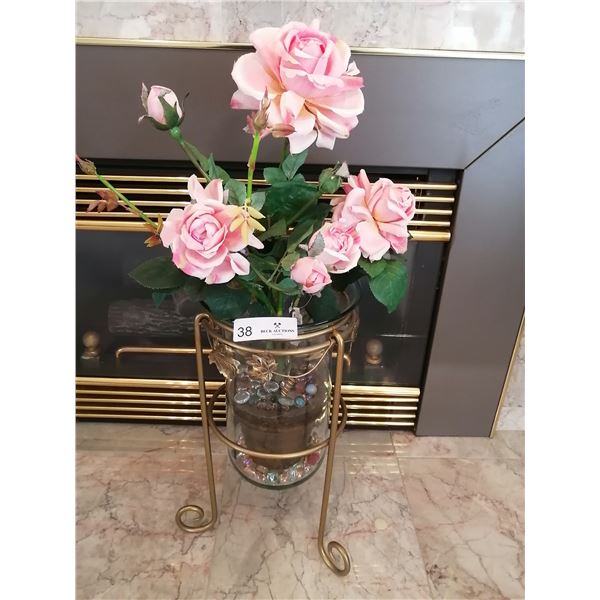 Artificial Plant in Glass Vase with Metal Stand 27" Inches Tall