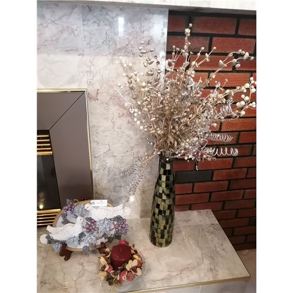Glass Mosaic Plant Vase With Silver Ornate Plants 36" Tall Decorative Candle Holder Turtle Wall