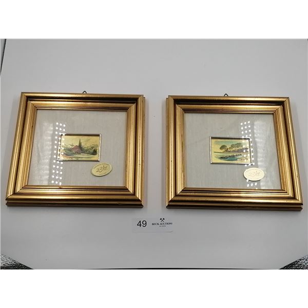 Two 23 Karat Gold Foil Art Works 9" Wide x 9" Long