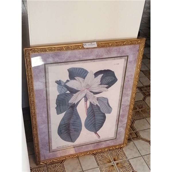 "Magnolia" Flower Print  With Ornate Frame 24" Wide x 30" Long