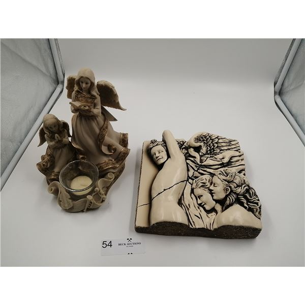 Ceramic Angel Candle Holder and a Stone Angel Sconce