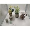 Image 1 : Assorted Home Decor Includes Artificial Plants Pottery and Glassware 12" Tallest
