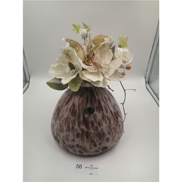 Maestroi Vetrai Art Glass Vase With Artificial Flowers 13" Tall