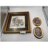 Image 1 : Framed Print By Initials R. F. 14" x 14" Two Small Oval Paintings One is Missing Glass Face