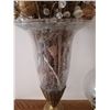Image 2 : Gold Colored Artificial Flowers in Shattered Glass Vase 35" Tall  and Glass Candle Holder