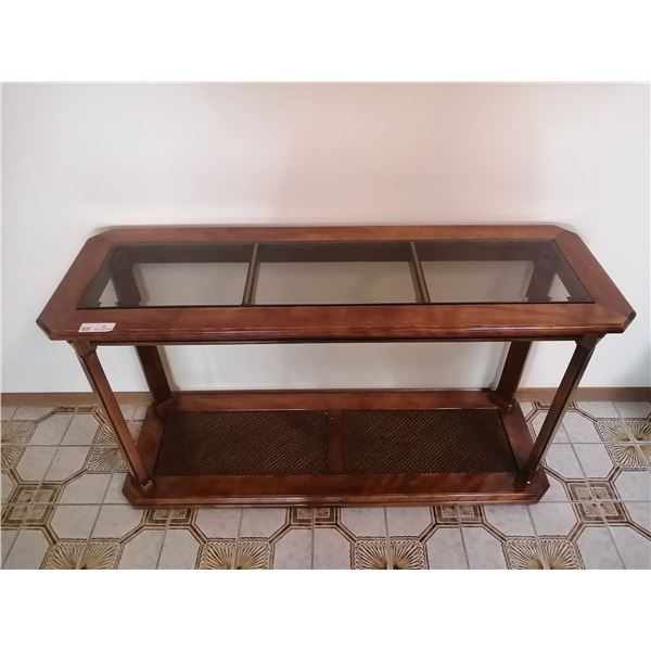 Wooden Glass Top Console Table 27" Tall x 48" Wide x 16" Deep