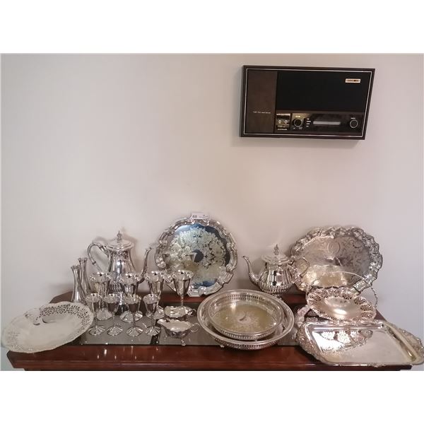 Huge Silver Plated Lot of Serving Trays and Drink Ware