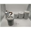 Image 1 : Three Porcelain Kitchen Cannisters Metal Coffee Container Gali and Zani Coffee Percolator
