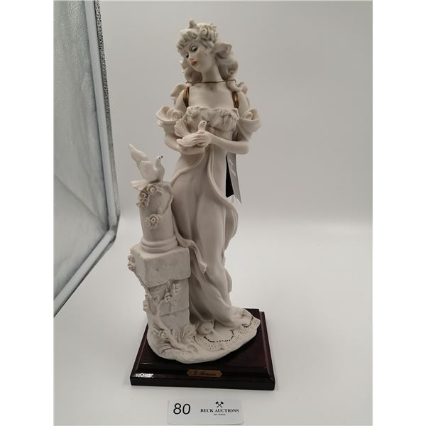 Plaster-Style Statue of Woman with Doves by G. Armani
