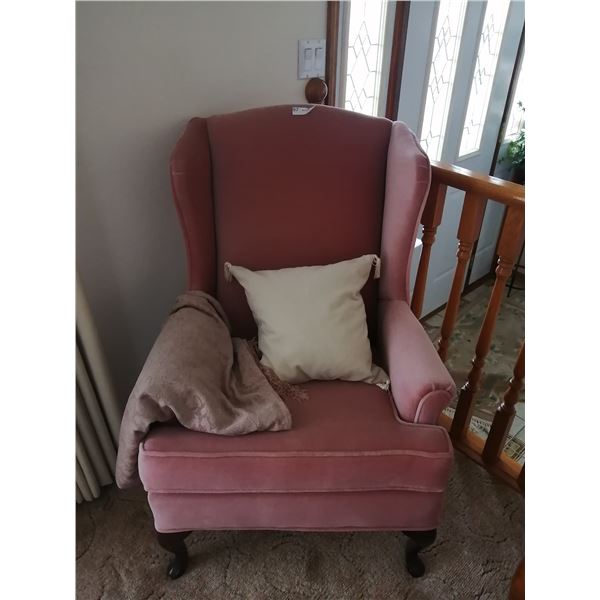 Pink Upholstered Wing-Backed Accent Chair