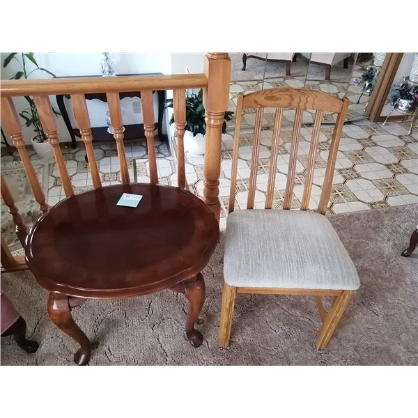 Vintage Wooden Side Table with Upholstered Chair