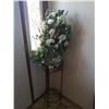 Image 1 : Rustic Metal Plant Stand with Artificial Flowers in Porcelain Vase