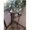 Image 3 : Rustic Metal Plant Stand with Artificial Flowers in Porcelain Vase