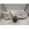 Image 1 : Royal Grafton 2-Tier Dessert Tray, Weimar "Jutta" Decorative Plate, & Small Decorative Porcelain Urn