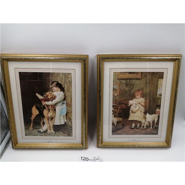 2 x Framed Prints - "Naughty Boy" by Briton Riviere and "Puppy Love" by Charles Burton Barber