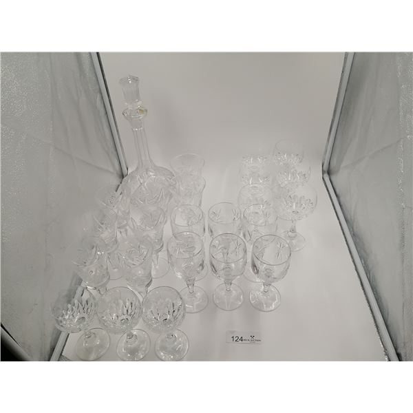 Crystal Decanter and Assorted Crystal Stemware