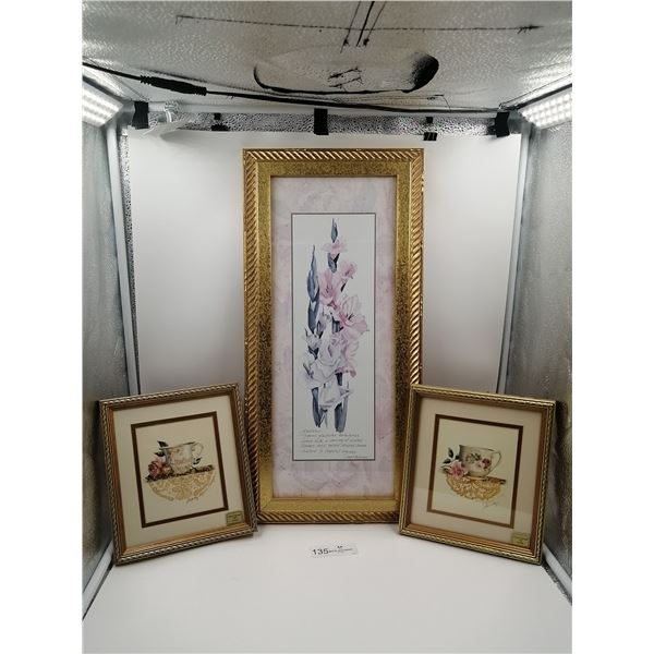2 x Hand Signed Prints by Sandy Lynam Clough and 1 x Floral Print by Carol Robinson