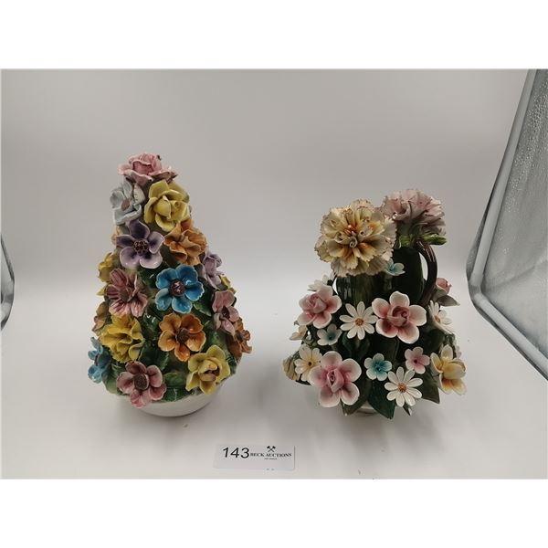 2 x Porcelain Flower Decorations