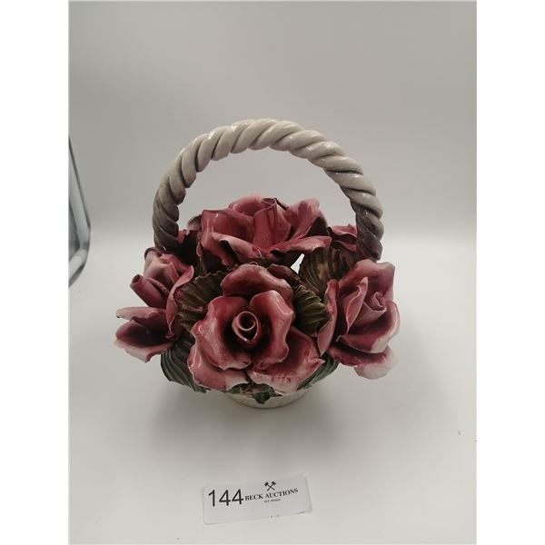 Bassano Porcelain Basket of Roses  - Made In Italy