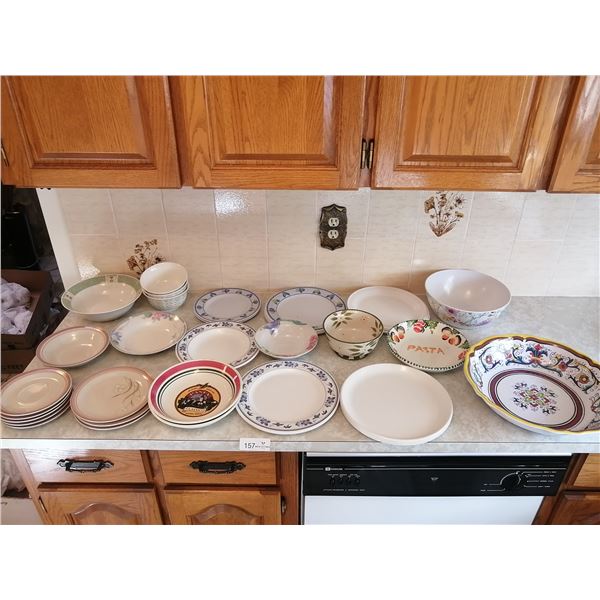 Assorted Porcelain, Ceramic, and Plastic Dishware