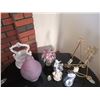 Image 1 : Ceramic Wishing Well Basket With Two Ornate Gold Colored Stands Plus More Items!