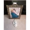 Image 1 : Nice Metal Framed Picture 19.5" Long x 15.5" Wide With a Wall Hanging Porcelain Cherub Piece