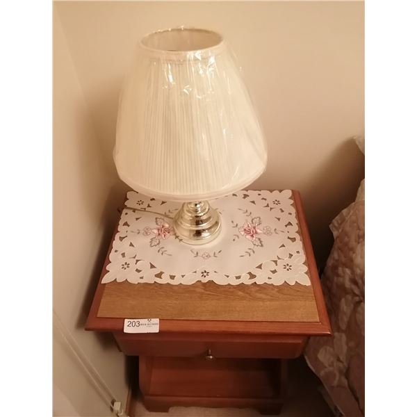 Vintage Wooden Nightstand with Table Lamp