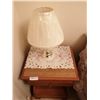 Image 1 : Vintage Wooden Nightstand with Table Lamp