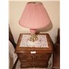 Image 1 : Wooden Nightstand w/ Vintage Pink Lamp