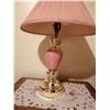 Image 2 : Wooden Nightstand w/ Vintage Pink Lamp