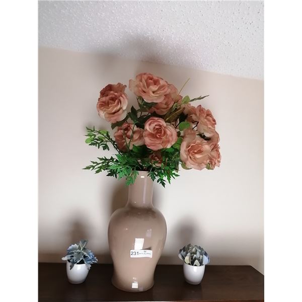 Artificial Flower in Ceramic Vase and 2 x Artificial Succulents Beck