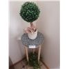 Image 1 : Marble-Style Top Wooden Plant Stand and 2 x Artificial Plants