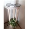 Image 2 : Marble-Style Top Wooden Plant Stand and 2 x Artificial Plants