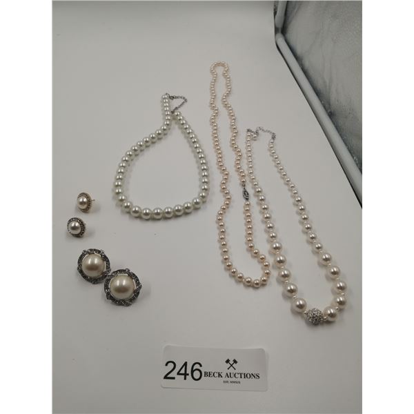 3 x Pearl-Style Necklaces and 2 x Pairs of Pearl-Style Earrings