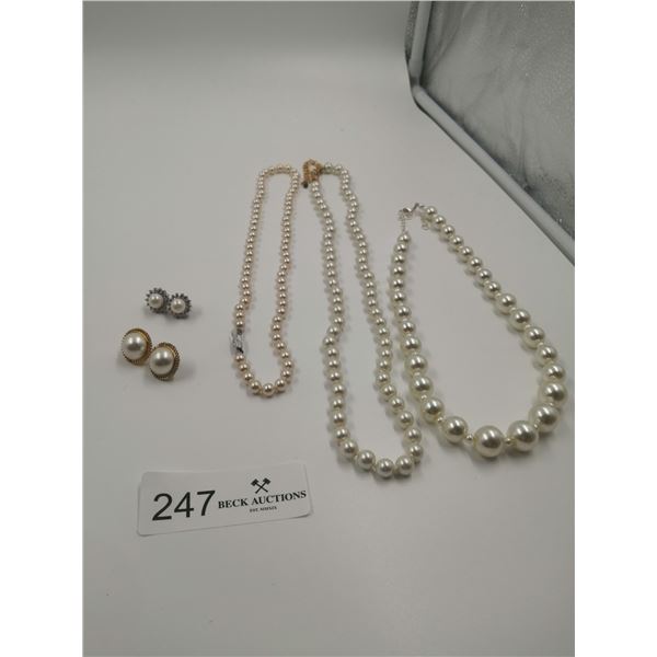 3 x Pearl-Style Necklaces and 2 x Pairs of Pearl-Style Earrings