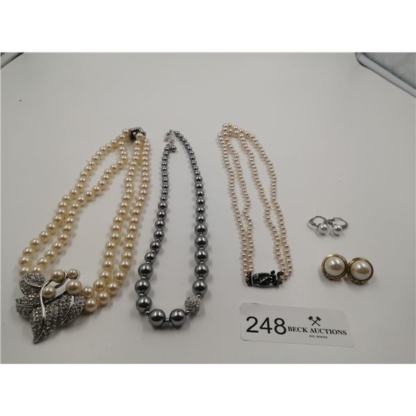 3 x Pearl-Style Necklaces and 2 x Pairs of Pearl-Style Earrings