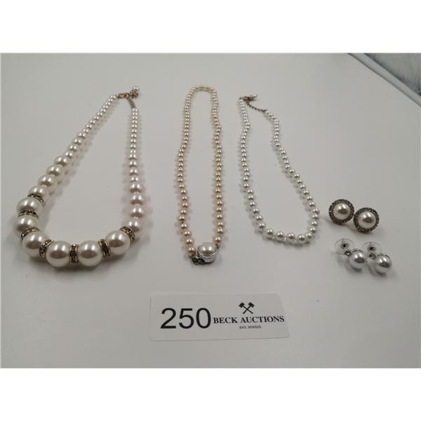 3 x Pearl-Style Necklaces and 2 x Pairs of Pearl-Style Earrings