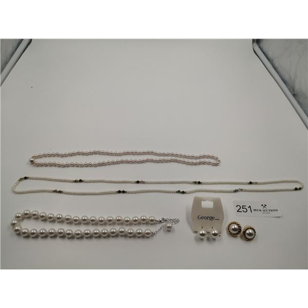 3 x Pearl-Style Necklaces and 2 x Pairs of Pearl-Style Earrings