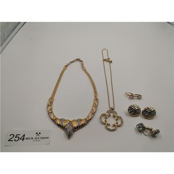 2 x Gold-Colored Necklaces and 3 x Pairs of Gold-Colored Earrings