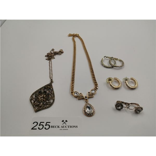 2 x Gold-Colored Necklaces and 3 x Pairs of Gold-Colored Earrings