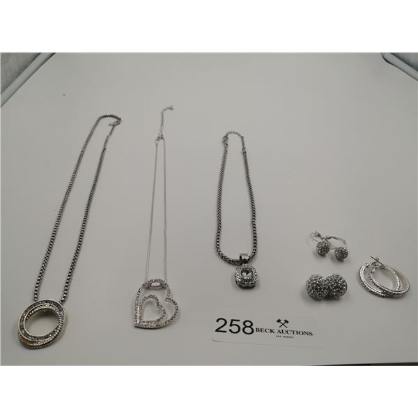 3 x Necklaces and 3 x Pairs of Earring - Silver-Colored