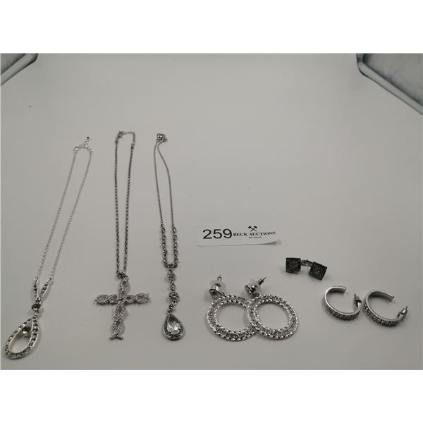 3 x Necklaces and 3 x Pairs of Earrings - Silver-Colored