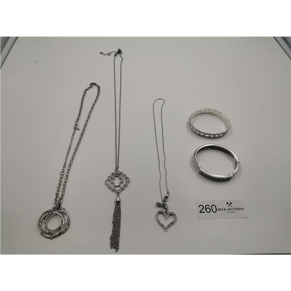3 x Necklaces and 2 x Bracelets - Silver Colored