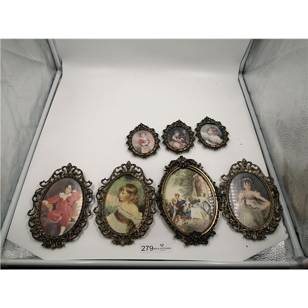 7 x Vintage Metal-Framed Oval Artworks