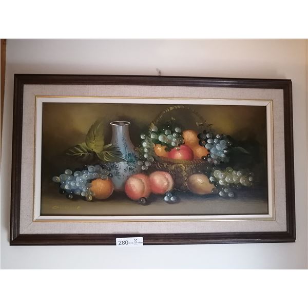 Oil on Canvas of Fruit Basket - By O. Olive - Framed