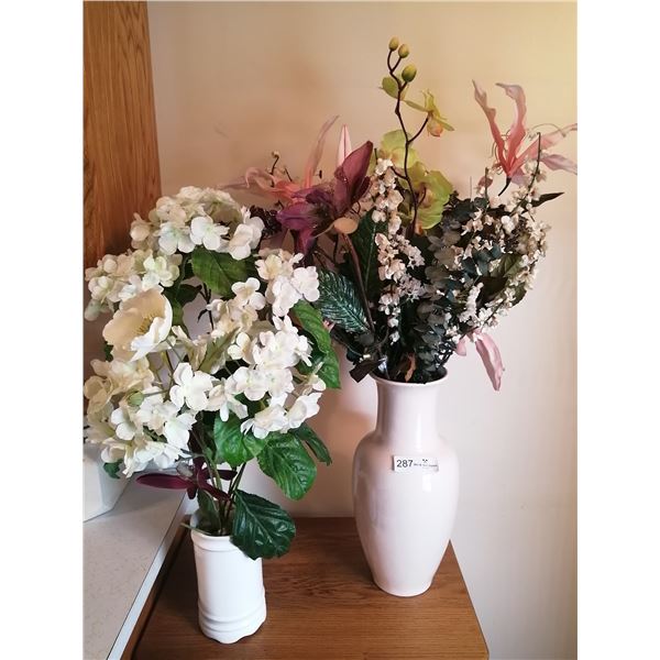 2 x Porcelain Vases with Artificial Flowers