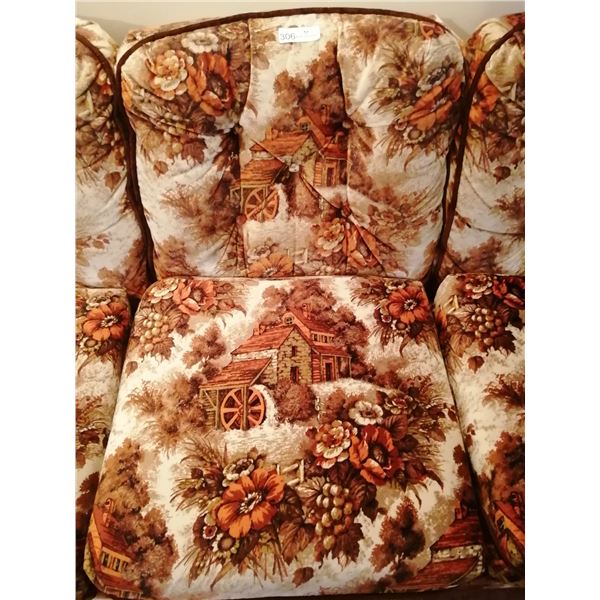 Vintage Marathon Velvet Upholstered Sofa w/ 4 x Throw Pillows